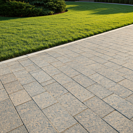 Clean swept stone driveway next to a fresh cut lawn
