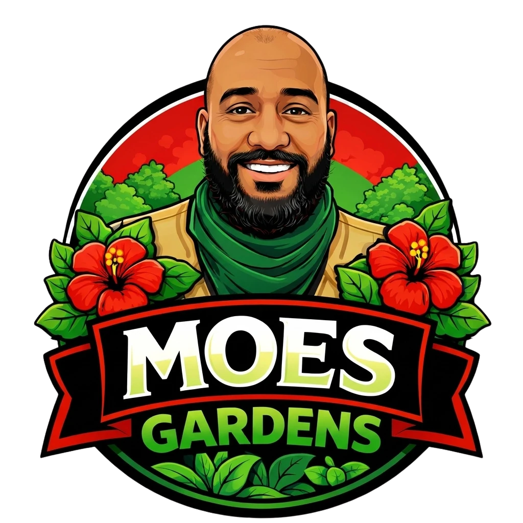 Moes Gardens logo featuring the founder Mohammed (Moe)